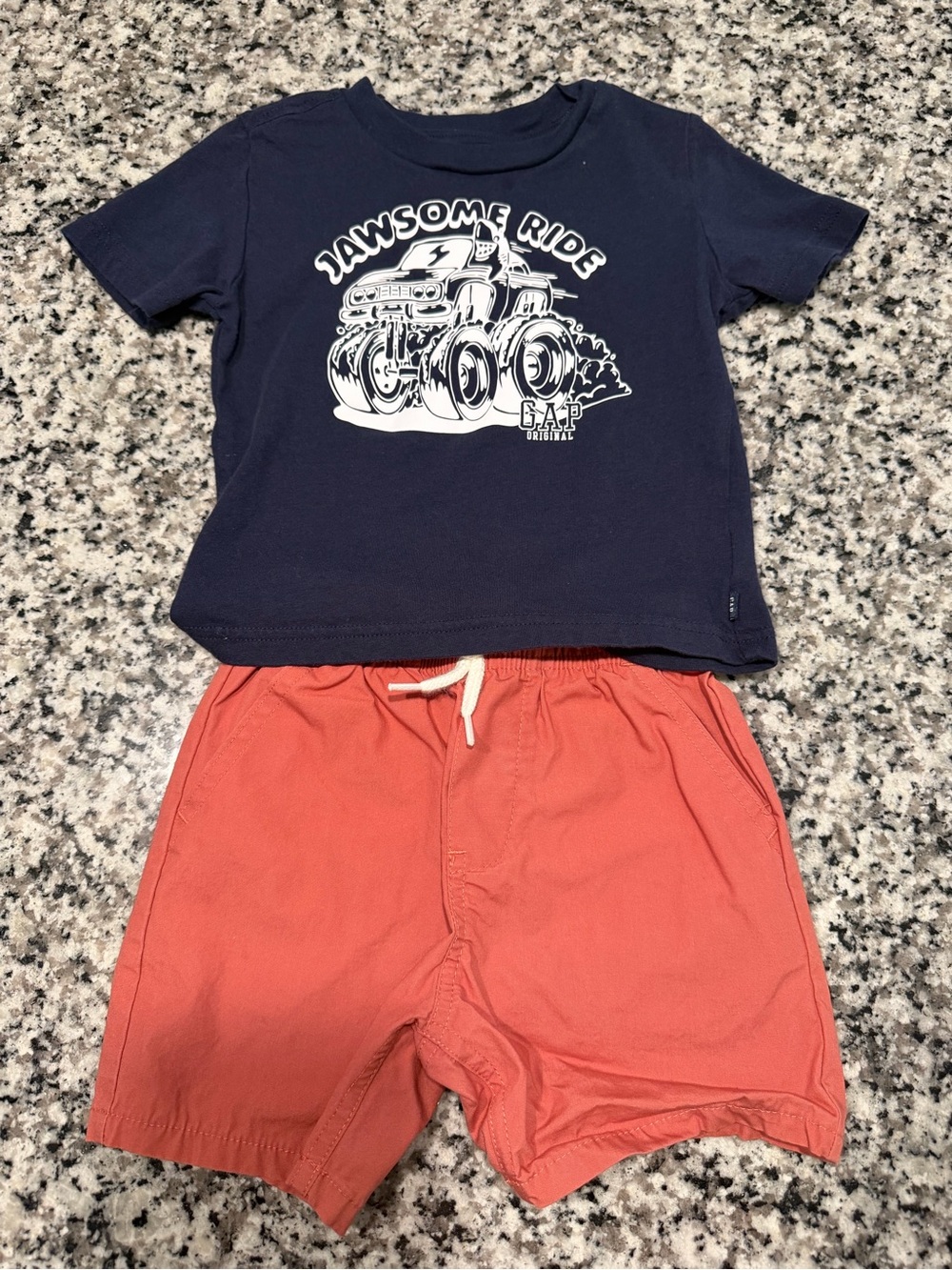 GAP Navy Tee with Coral Shorts - Kids